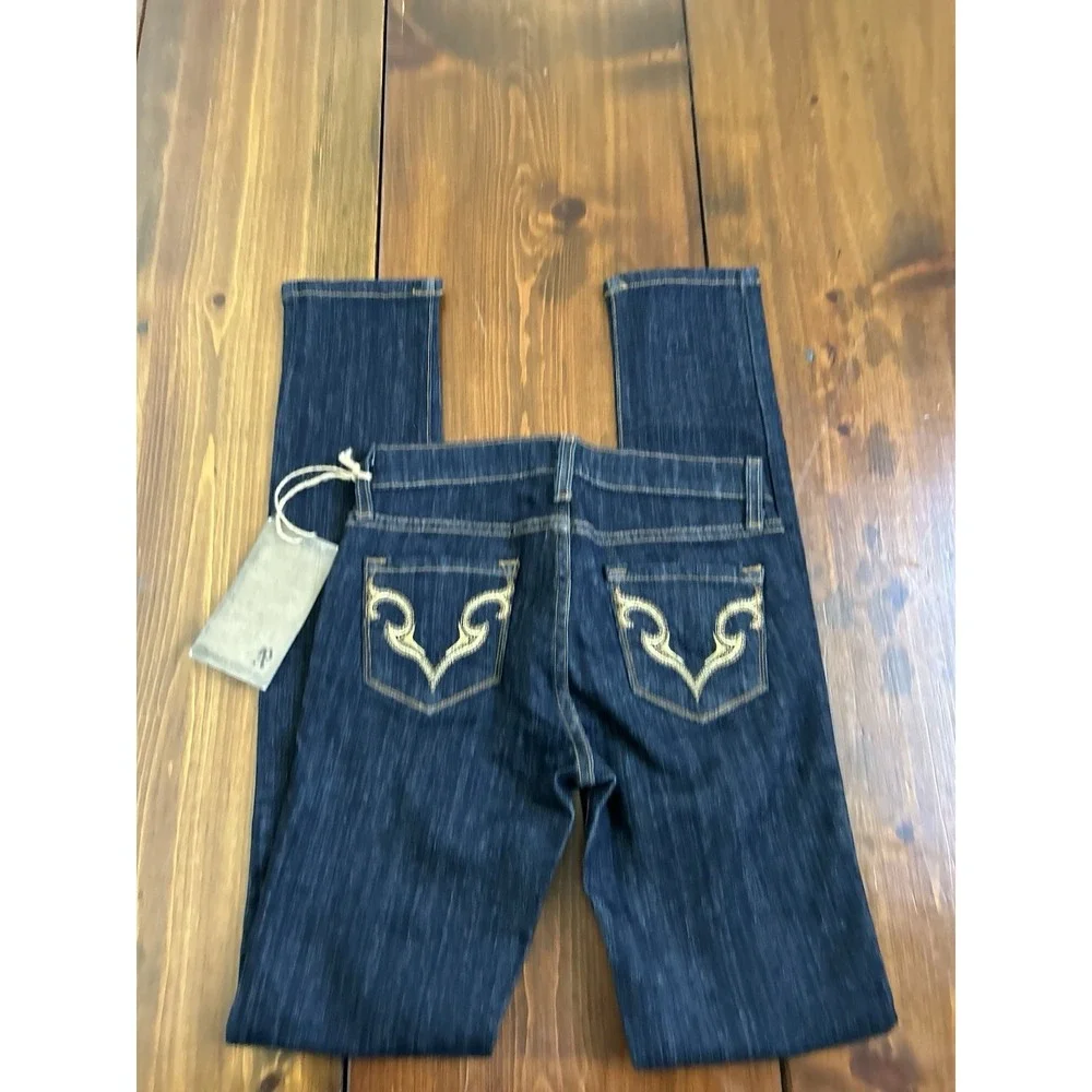 Rhinestone Embellished Jeans Dark Wash Denim Skinny Leg Jeans‎ Size 26